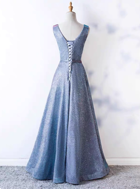 Dreamy Starry Sky Gradient Purple-Blue V-Neck Satin Long Formal Prom Dress