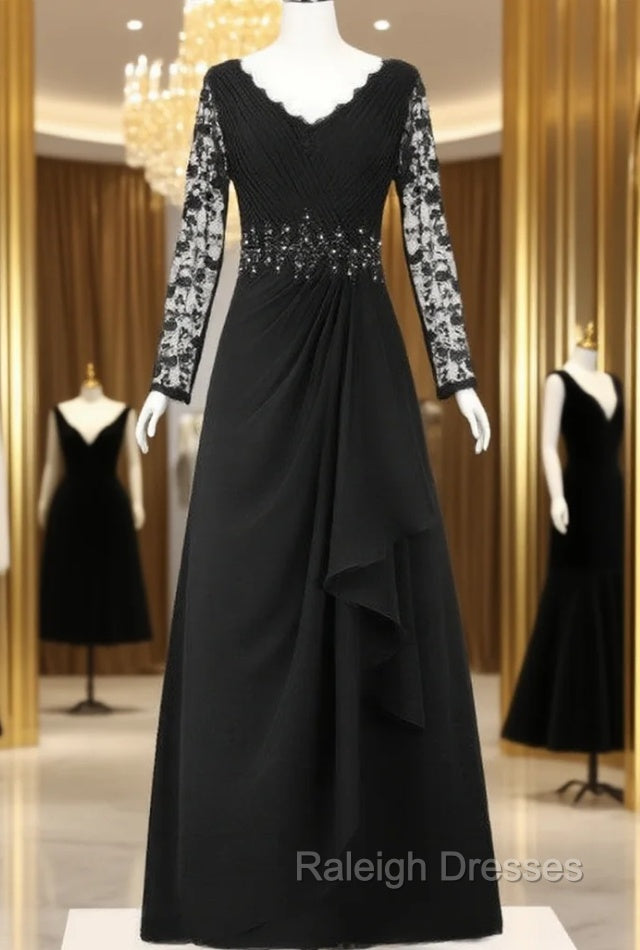 Dreamy V Neck Long Sleeve Lace Chiffon Mother of the Bride Dress