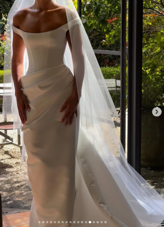Dreamy Wedding Dresses Sheath Off The Shoulder White Satin Summer Long Wedding Dress Bridal Gown