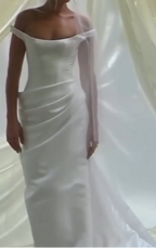 Dreamy Wedding Dresses Sheath Off The Shoulder White Satin Summer Long Wedding Dress Bridal Gown