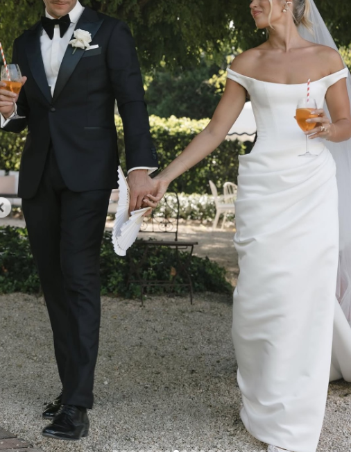 Dreamy Wedding Dresses Sheath Off The Shoulder White Satin Summer Long Wedding Dress Bridal Gown