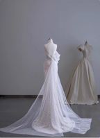 Dreamy White Mermaid Spaghetti Strap Open Back Tulle Train Formal Prom Dress