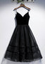 Black Velvet Tulle Short Prom Dresses, A-Line Party Dresses