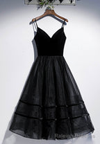 Black Velvet Tulle Short Prom Dresses, A Line Prom Dresses