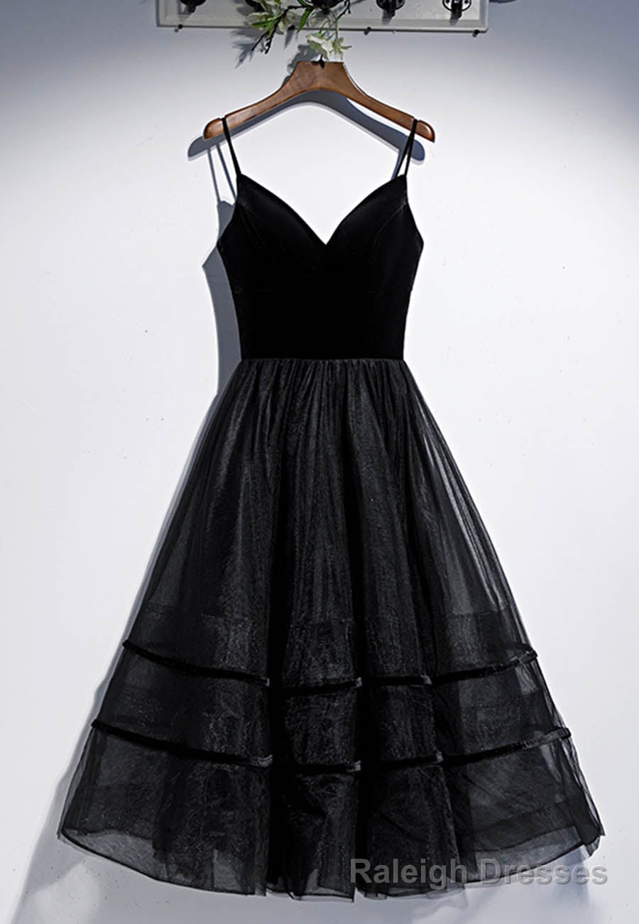 Black Velvet Tulle Short Prom Dresses, A Line Prom Dresses
