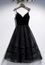 Black Velvet Tulle Short Prom Dresses, A Line Prom Dresses