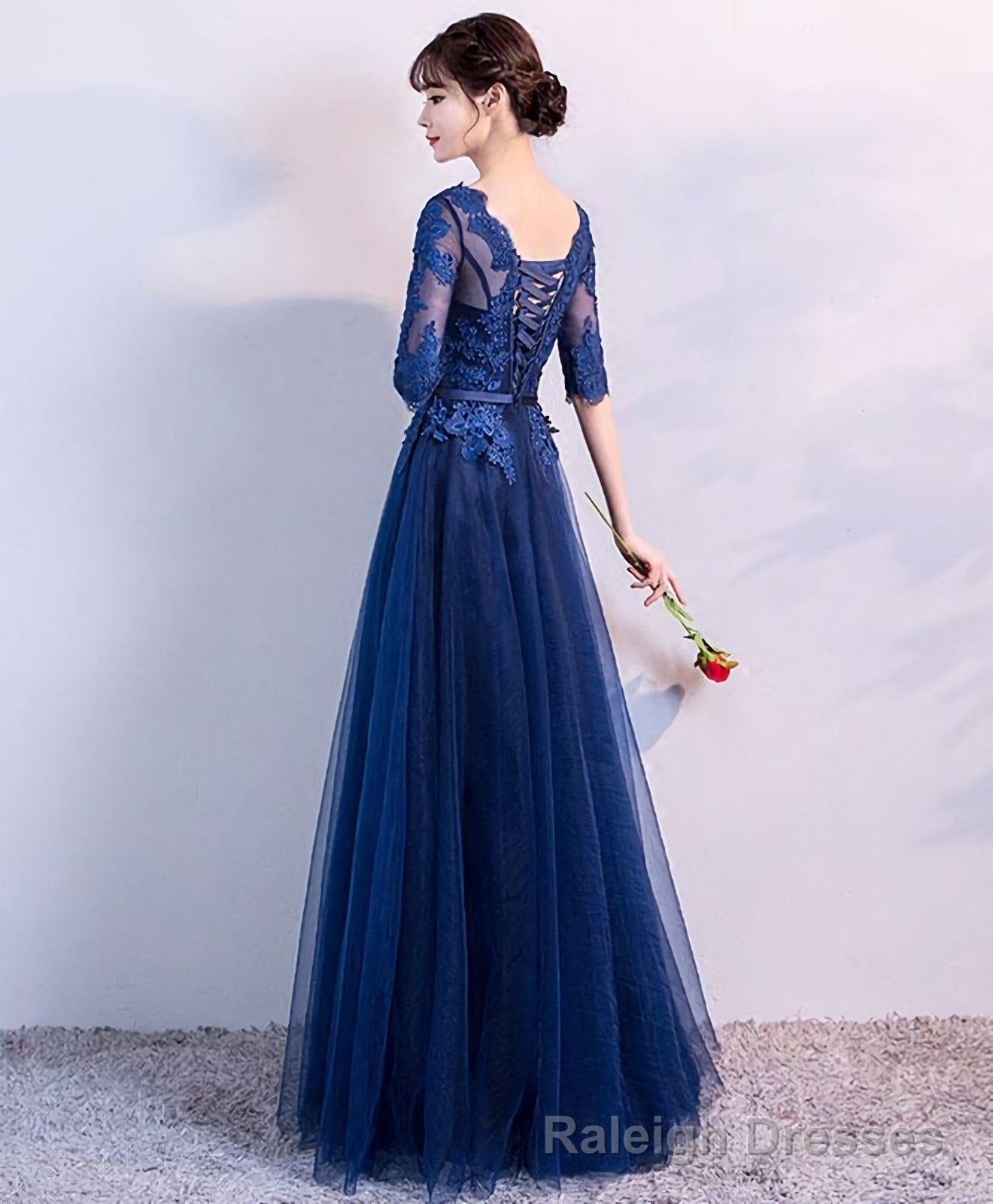 Blue Tulle Lace Long Prom Dress, Lace Evening Dress Secondary image