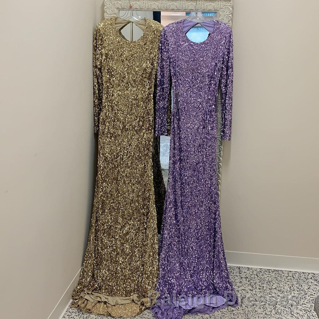 Modest Long Sleeves Sequins Mermaid Prom Dresses