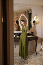 Drop Neck Silk Maxi Dresses Wedding Guest Dresses Prom Dress Prom Gown