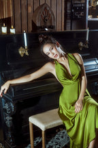 Drop Neck Silk Maxi Dresses Wedding Guest Dresses Prom Dress Prom Gown