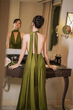 Drop Neck Silk Maxi Dresses Wedding Guest Dresses Prom Dress Prom Gown