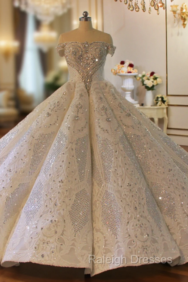 Dubai Tulle Sequins Off the Shoulder Beading Crystal Wedding Dress Main image