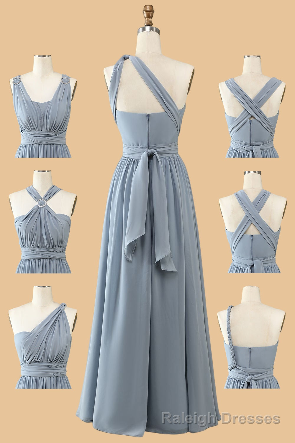 Dusty Blue A-line Chiffon Long Convertible Bridesmaid Dress Secondary image