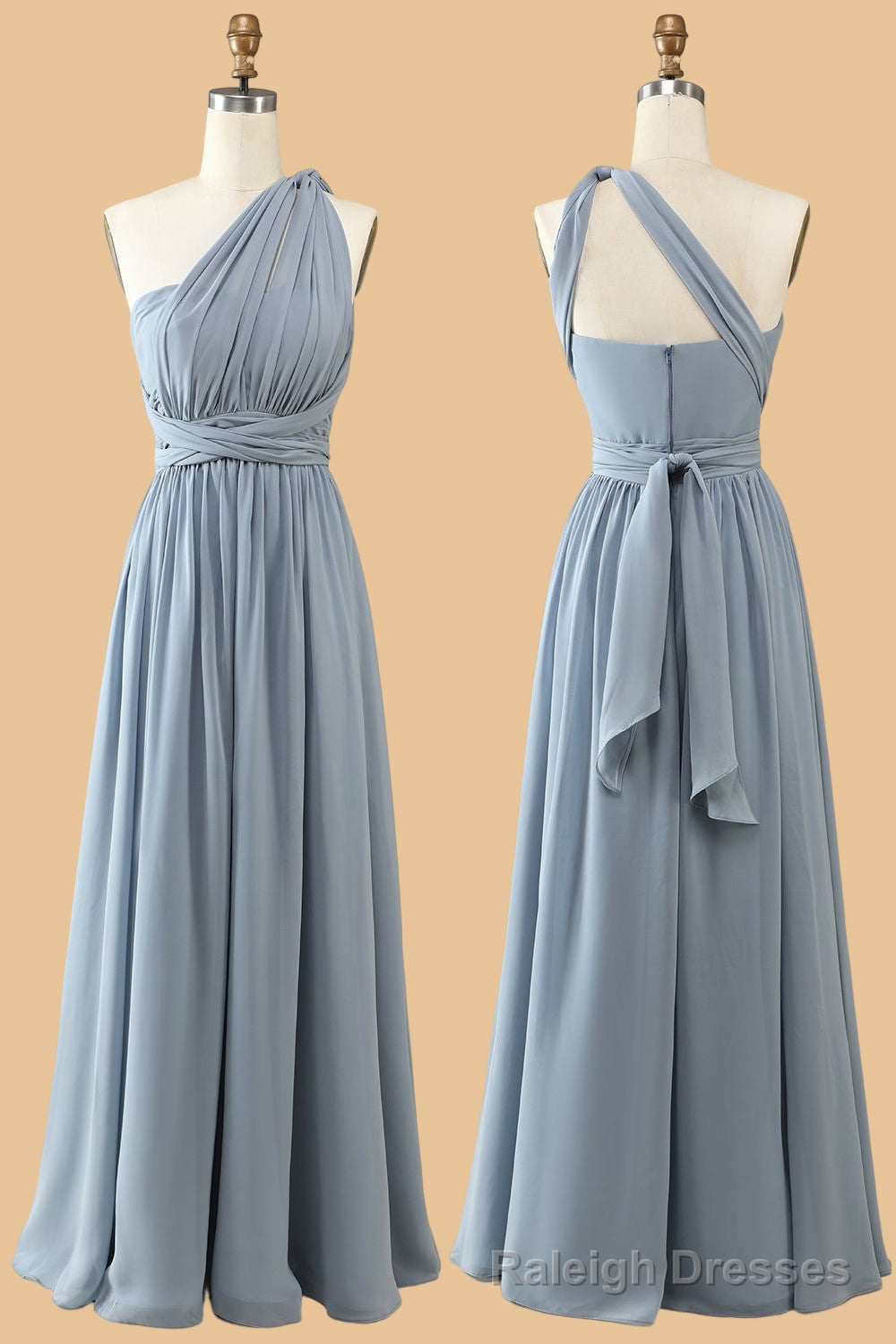 Dusty Blue A Line Chiffon Long Convertible Bridesmaid Dress Main image