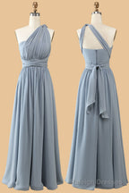 Dusty Blue A Line Chiffon Long Convertible Bridesmaid Dress