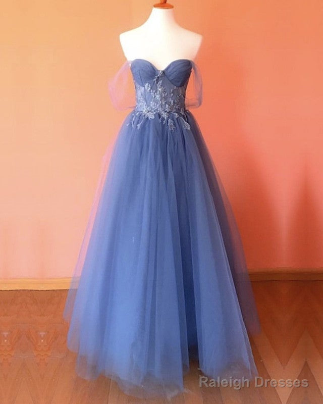 Dusty Blue Prom Dresses Tulle Corset Appliques Main image