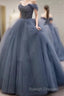 Dusty Blue Tulle Prom Dress Off Shoulder