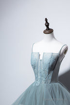 Dusty Green Tulle Lace Floor Length Prom Dresses Beautiful A-Line Prom Dresses