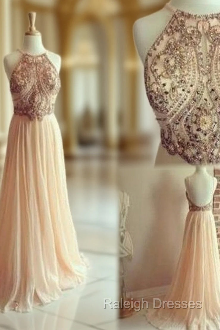 Dusty Pink Formal Dresses Backless Bead Prom Dress