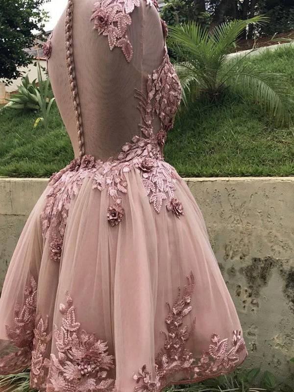 Dusty Pink Illusion Lace Organza A-line Short Homecoming Dress Secondary image