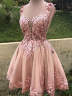 Dusty Pink Illusion Lace Organza A-line Short Homecoming Dress