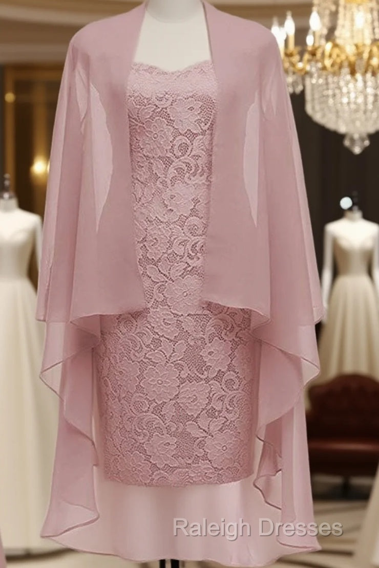 Dusty Pink Short Lace Mother Of The Bride Dress With Jacket Formal Prom Gowns Main image