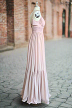 Dusty Rose A Line Bow Ruffle Sleeveless Chiffon Bridesmaid Dress