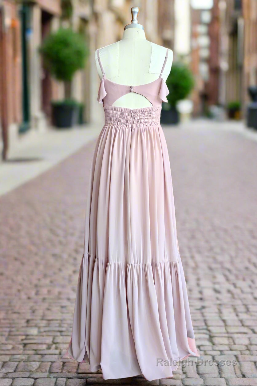 Dusty Rose A Line Bow Ruffle Sleeveless Chiffon Bridesmaid Dress