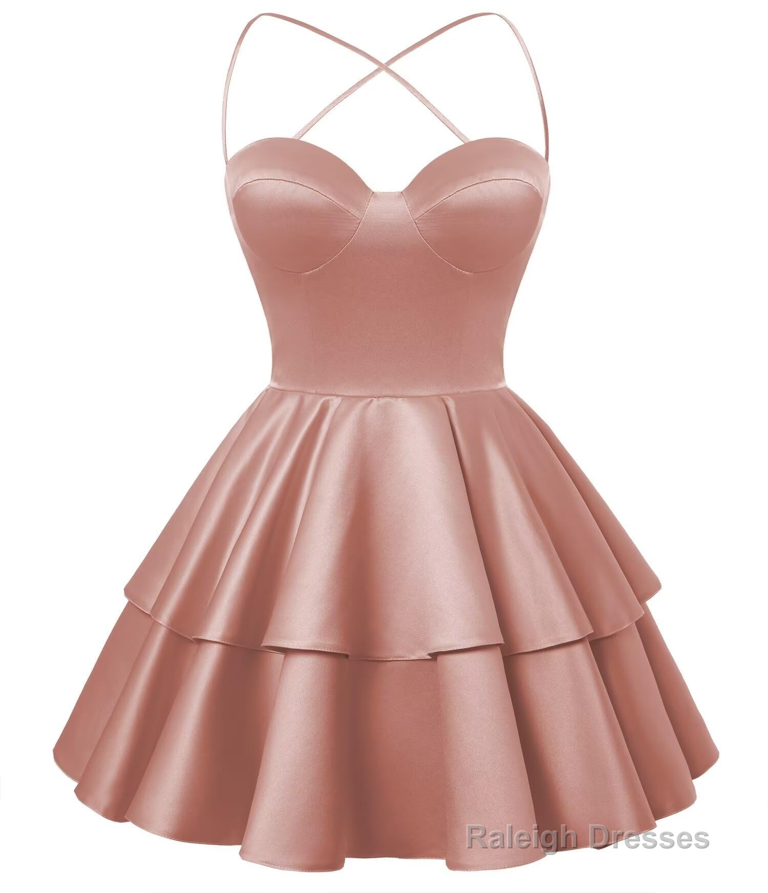 Dusty Rose Satin Homecoming Dress Sweetheart Neck Tiered Short Graduation Dresses Main image