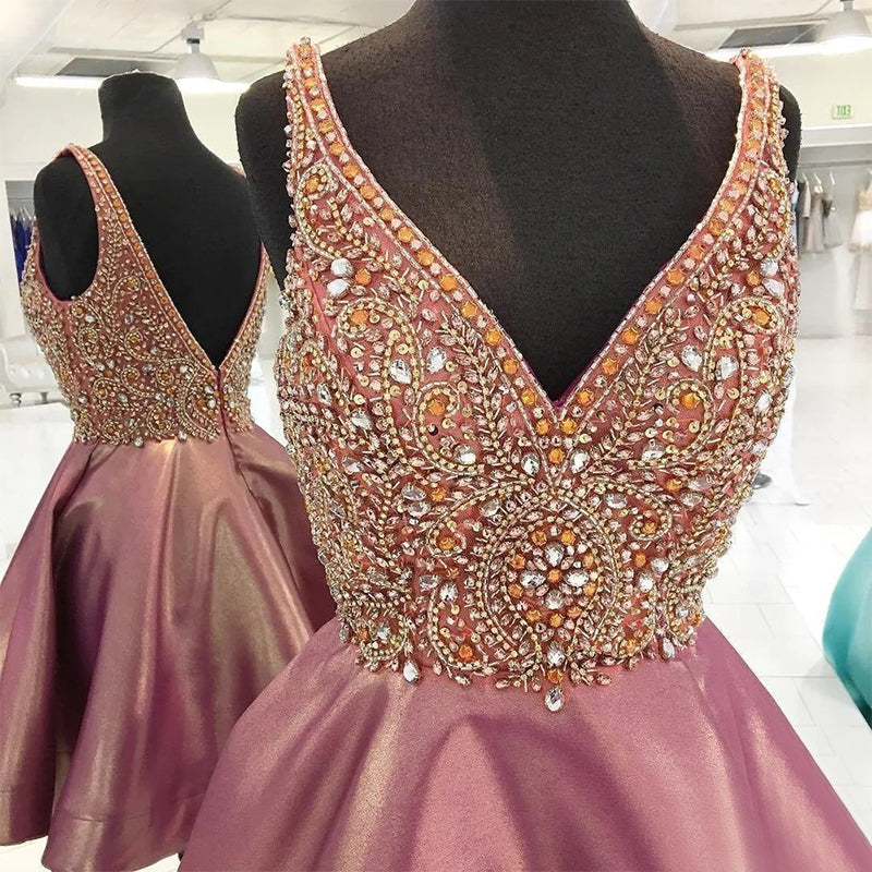 Dusty Rose Stunning Rhinestone Sparkly Beaded Top Homecoming Dress Secondary image