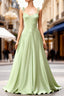 Dusty Sage Elegant Satin Long Prom Dresses with Pleated