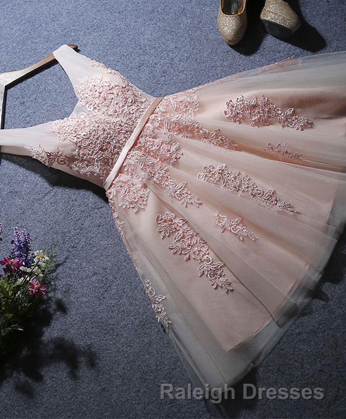 Cute A Line Tulle Lace Short Prom Dresses Homecoming Dresses
