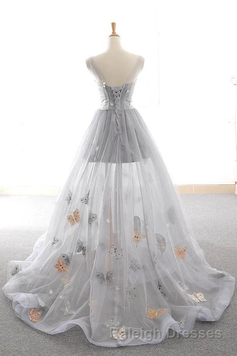 Gray Long Prom Dress with Butterfly, New Arrival Unique Evening Dress Secondary image