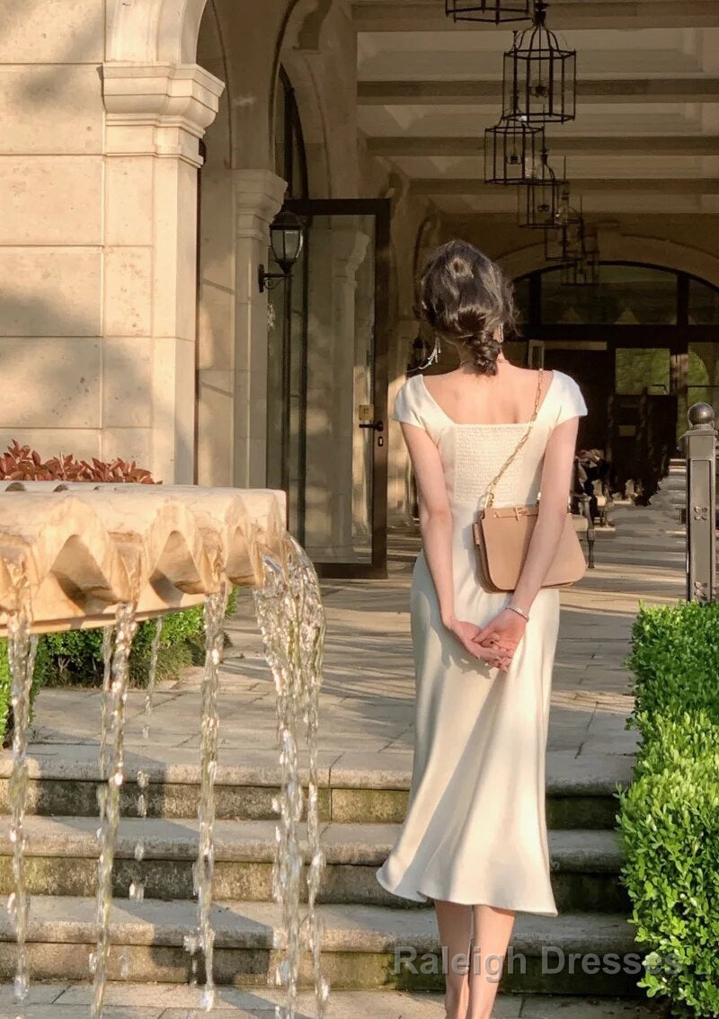 Party Midi Dresses for Women Summer Square Collar Slim Prom Female Clothes Wedding Evening Satin Dress Secondary image