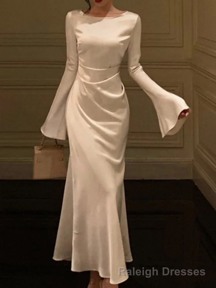 Elegant Solid Midi Dress Women Flare Sleeve Slim Mermaid Spring New French Vintage Wedding Prom Dress Main image