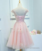 Pink Lace Tulle Short Prom Dresses Pink Prom Dresses