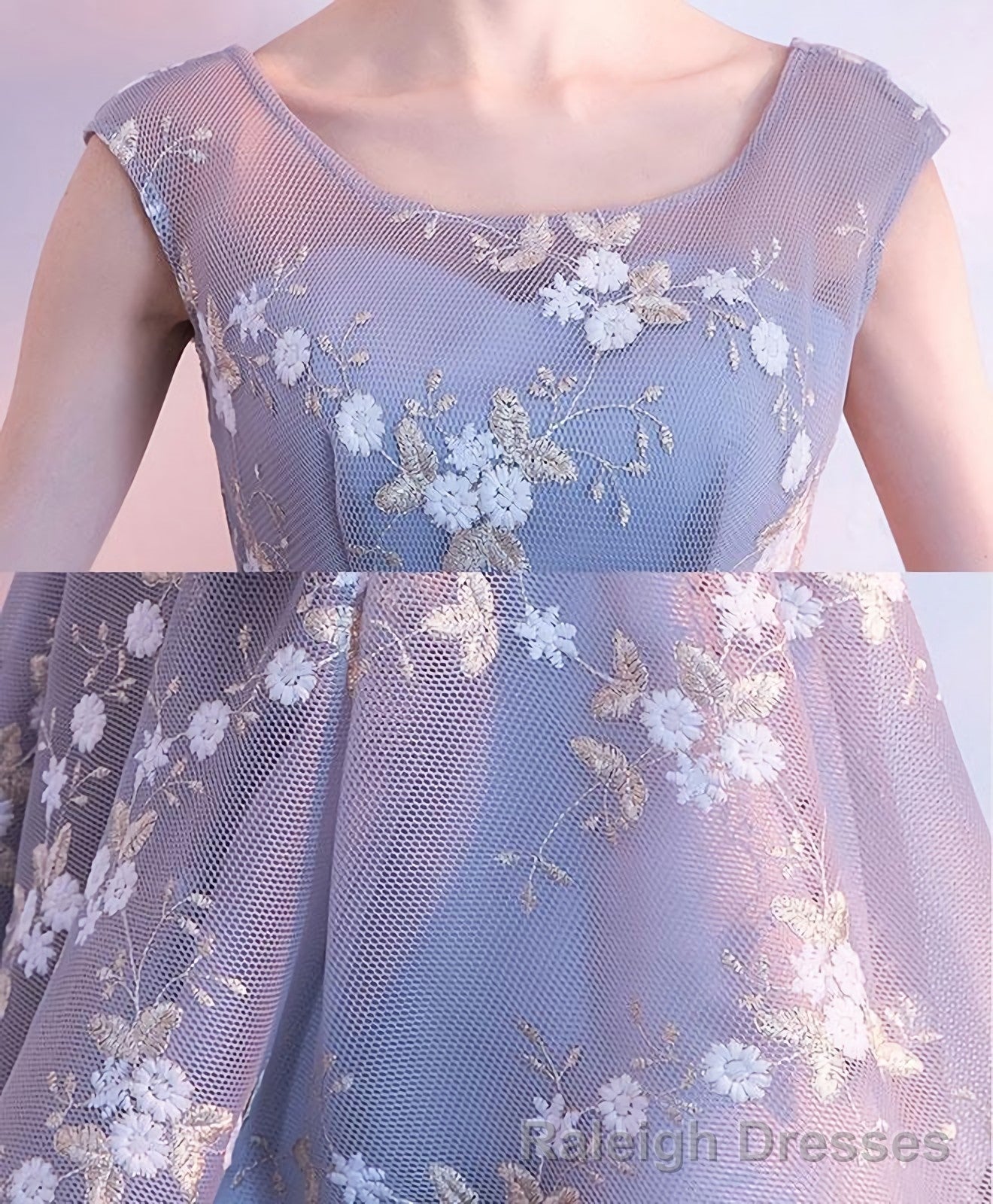 Cute Lace Round Neck Short Prom Dress Homecoming Dress