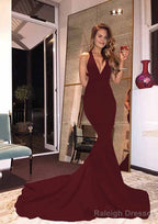 Elastic Satin Court Train Trumpet/Mermaid Sleeveless V Neck Zipper Prom Dress