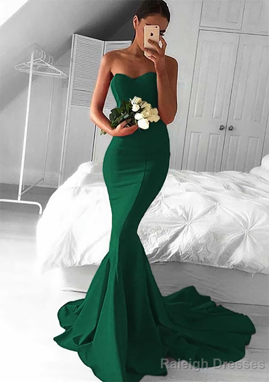 Elastic Satin Prom Dresses Trumpet/Mermaid Sweetheart Court Train With Pleated