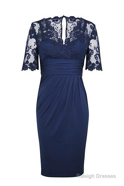 Eleagnt Short Sleeves Empire Navy Blue Short Mother Of The Bride Homecoming Dress