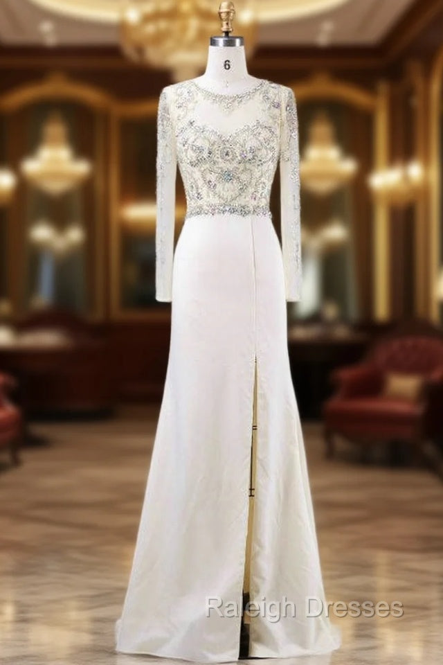 Elegance Mother of the Bride Dresses Elegant With Crystal Beading Scoop-Neck Long Sleeves Main image