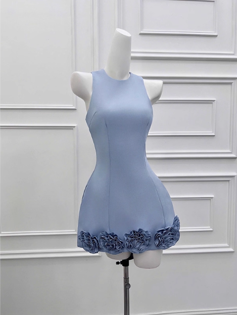 Elegant 3D Flower Satin Birthday Dress Homecoming Dress