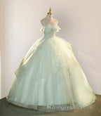 Elegant 3D Flowery Lace Sage Green Tulle Fairy Ball Gown