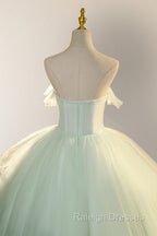 Elegant 3D Flowery Lace Sage Green Tulle Fairy Ball Gown