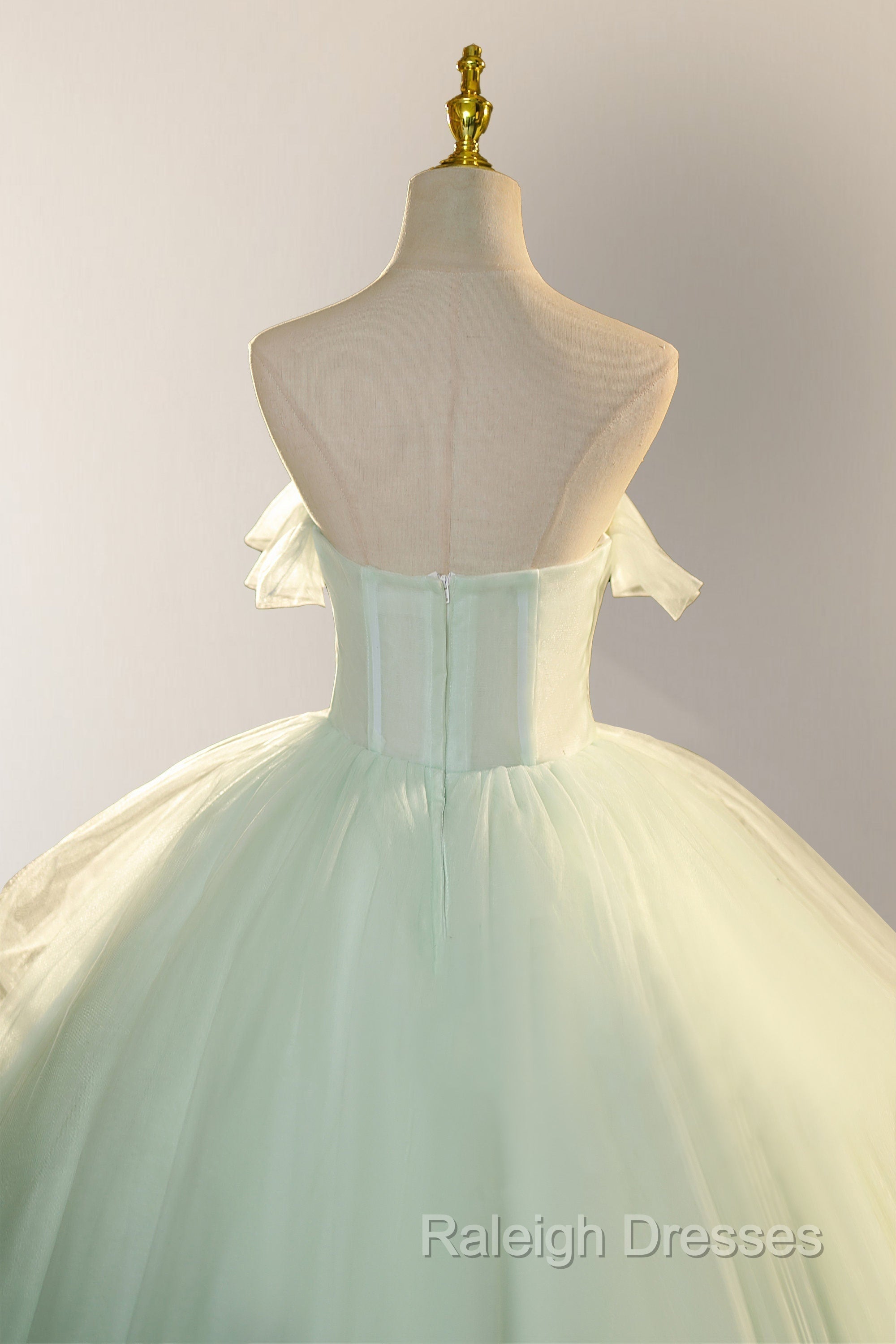 Elegant 3D Flowery Lace Sage Green Tulle Fairy Ball Gown
