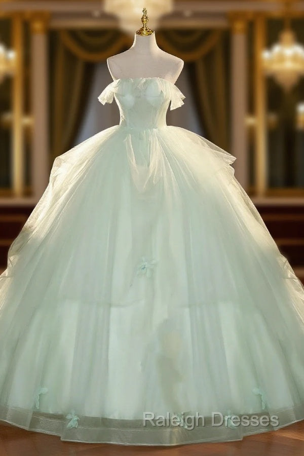 Elegant 3D Flowery Lace Sage Green Tulle Fairy Ball Gown