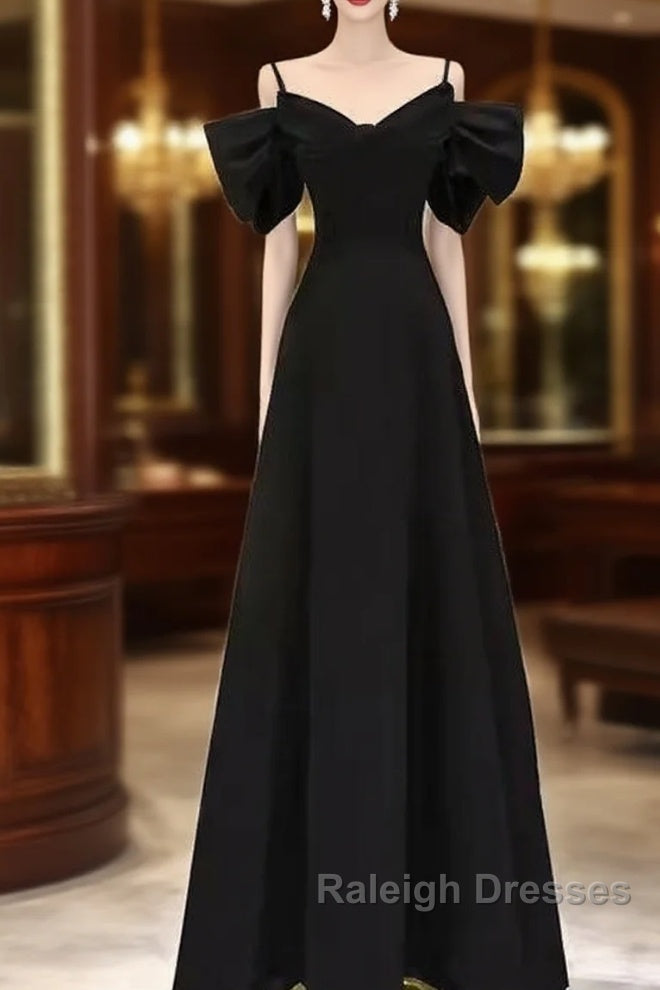 Elegant A Line Black Long Prom Dresses Formal Evening Dress Main image