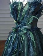 Elegant A-Line Dark Green Tulle Long Prom Dresses