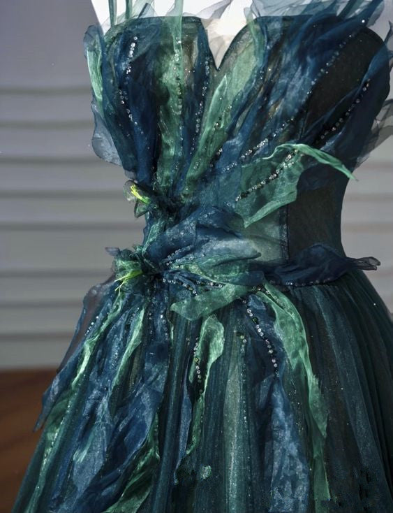 Elegant A-Line Dark Green Tulle Long Prom Dresses