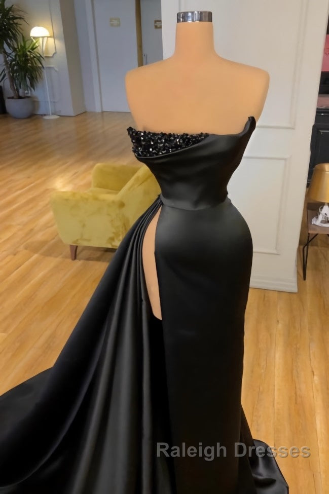 Elegant A-line Graduation Dresses Long Black Prom Dresses With Split Online Secondary image